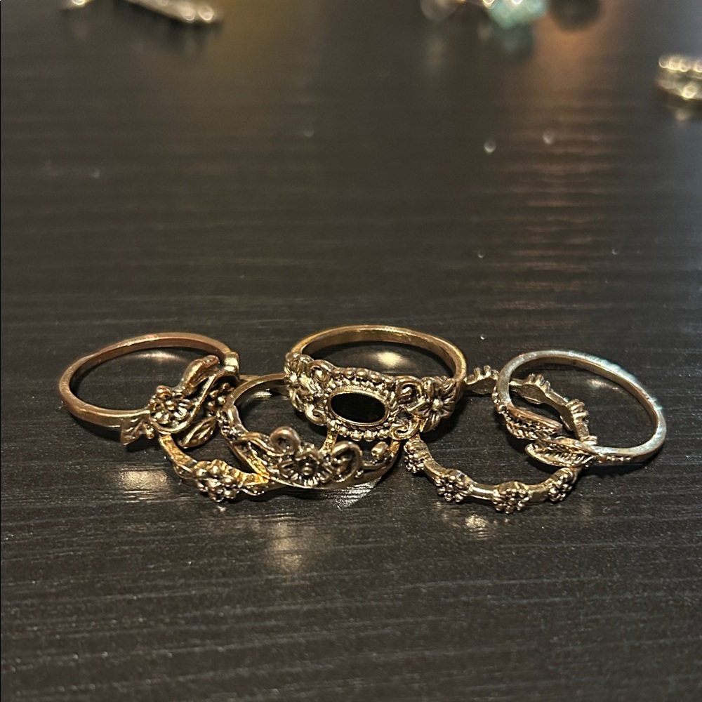 Intricate Gold-Tone Women's Ring Set